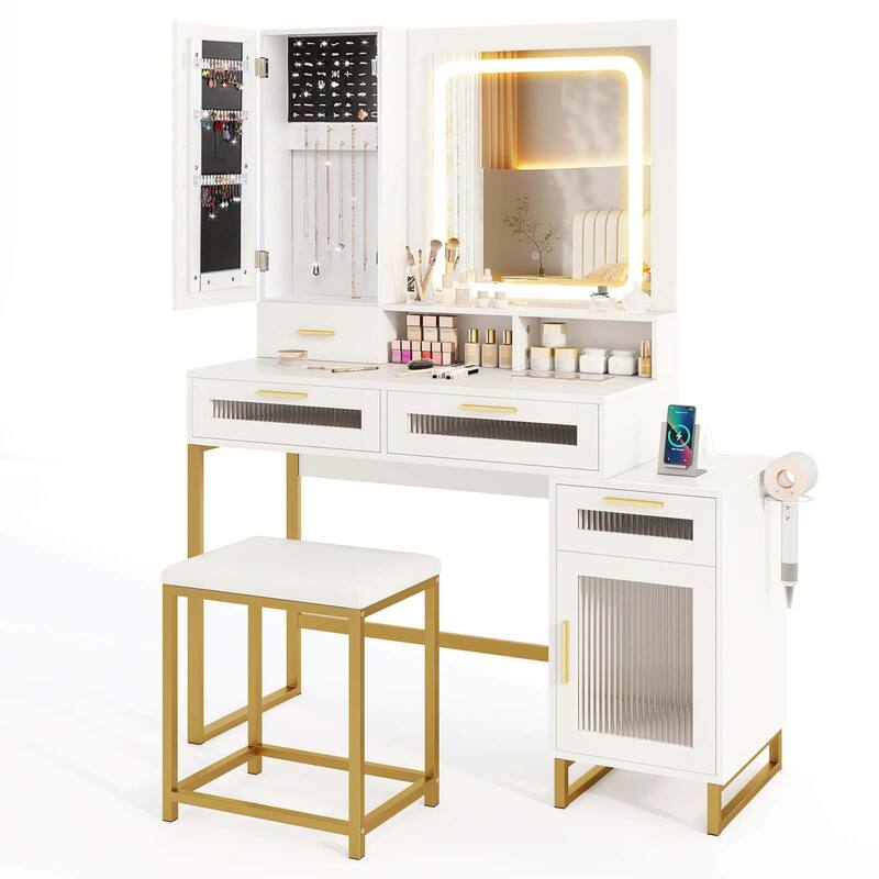 Costway Modern Vanity Set with Mirror and Lights 3 Lighting Modes & - See Details