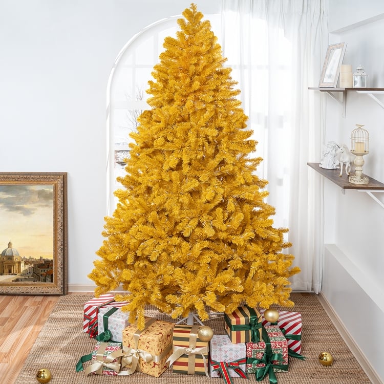 Maria Gold Christmas Tree Prelit, Realistic Artificial Christmas Tree with Lights - Golden,9ft