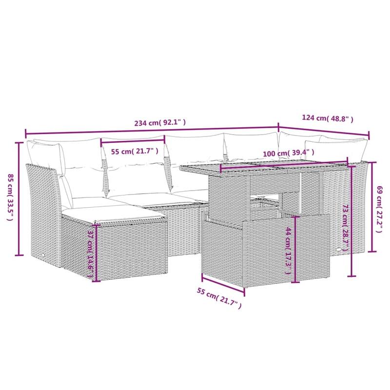 Stylish 7-Piece Outdoor Sofa Set - 21.7 x 39.4 x 28.7 in