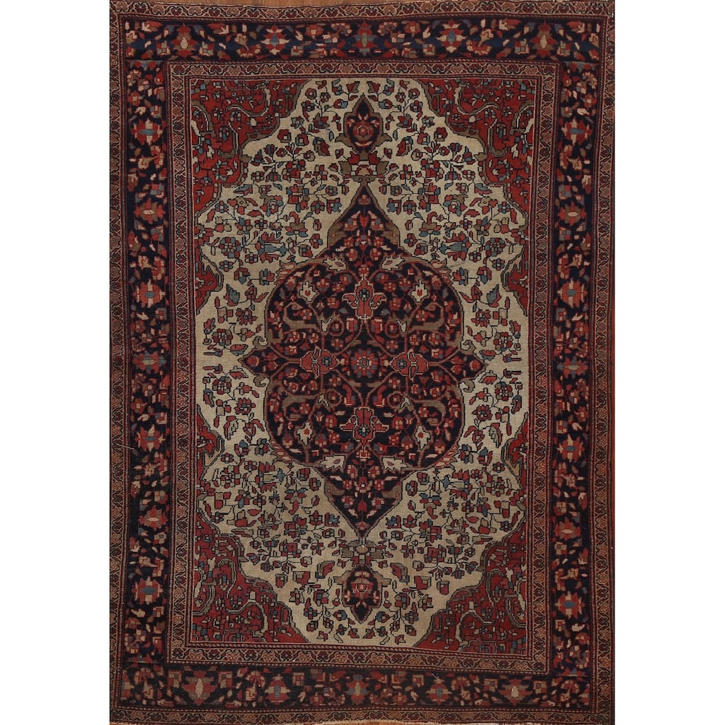 Pre-1900 Antique Sarouk Farahan Persian Rug Hand-knotted Wool Carpet - 3'6" x 5'1"