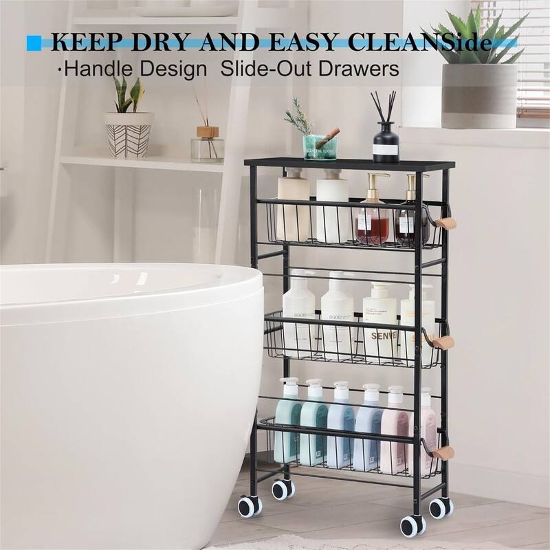 4Tier Narrow Rolling Cart - 15.7"D x 7.9"W x 30.1"H