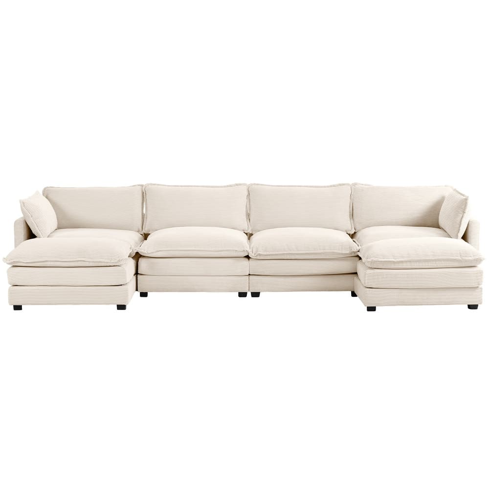 4-Seat Corduroy Modular Sofa with 2 Removable Ottomans for Home & Business