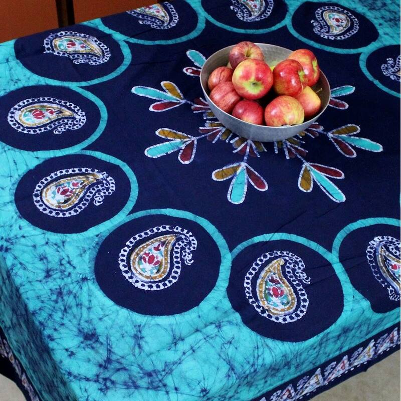 Rare Cotton Batik Floral Paisley Tablecloth Rectangle - 60 x 90 inches