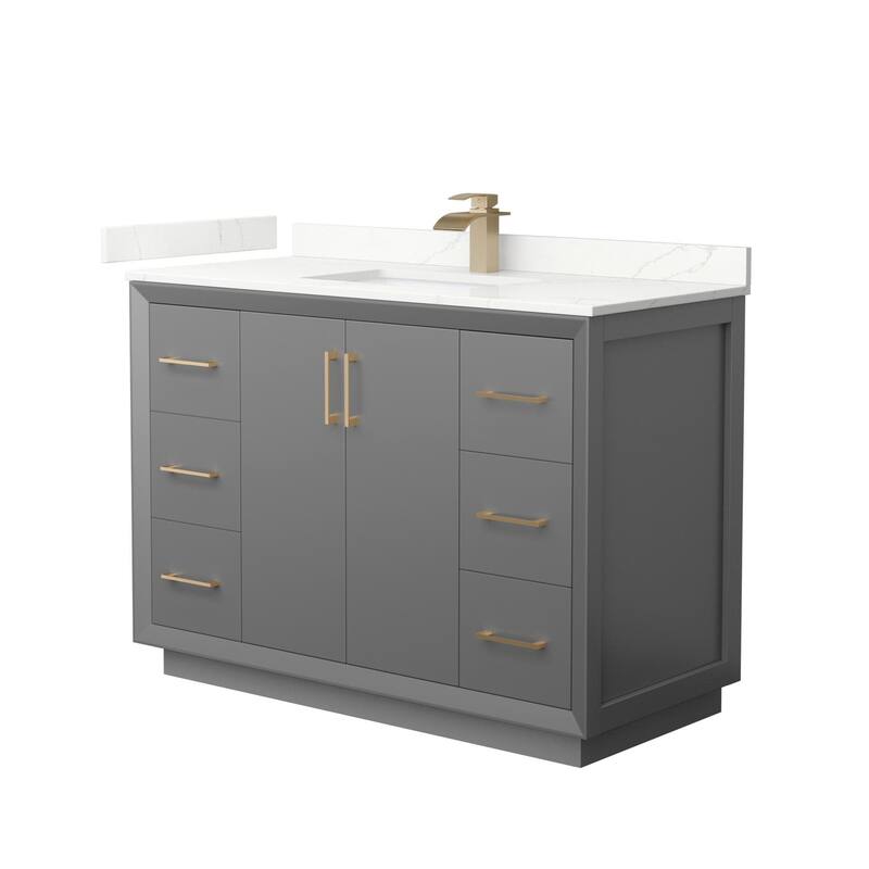 Wyndham Collection WCF414148S-QTZ-UNSMXX Strada 48" Free Standing - Dark Gray / Giotto Quartz Top / Satin Bronze