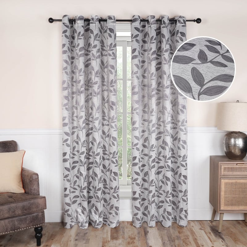 Superior Modern Bohemian Leaves Room Darkening Curtains with Grommets - 52" X 63" - Grey