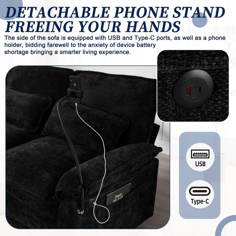 Chenille U-shape Sectional Sofa with Chaise and Storage Ottoman, Modular Couch with USB/Type-C Ports, Side Pockets, Phone Holder