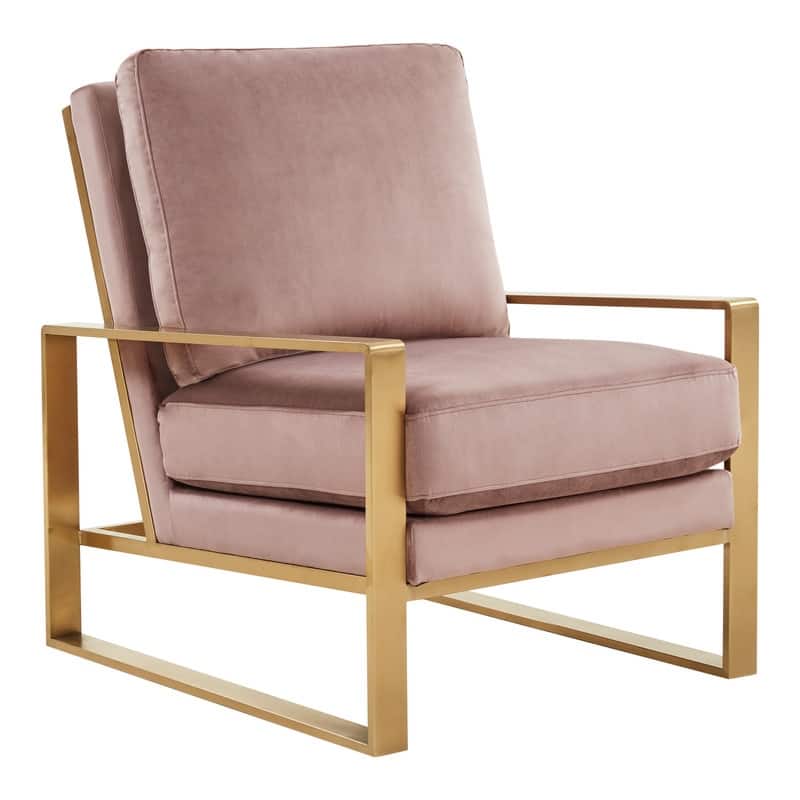 Jefferson Modern Velvet Accent Chair with Brushed Gold Frame, Removable Cushions, and Floor Protectors for Living Room or Office - Pink