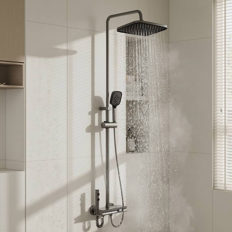 Shower System with LED Temperature Display, 4 Function Shower Panel Waterfall Tub Spout,Shower Faucet Set