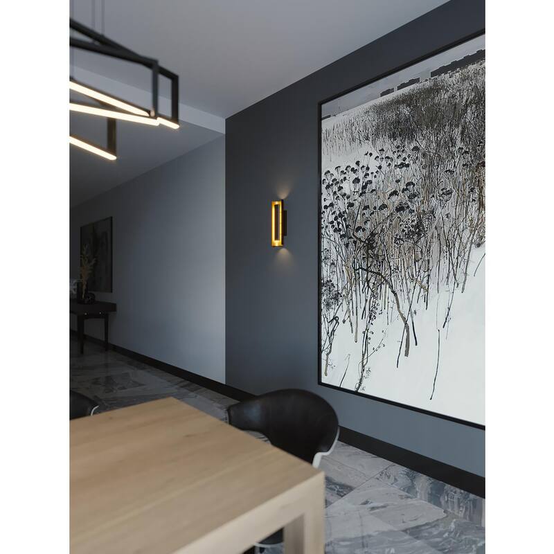 AFX Reveal Black LED Wall Sconce with Black and Gold Shade