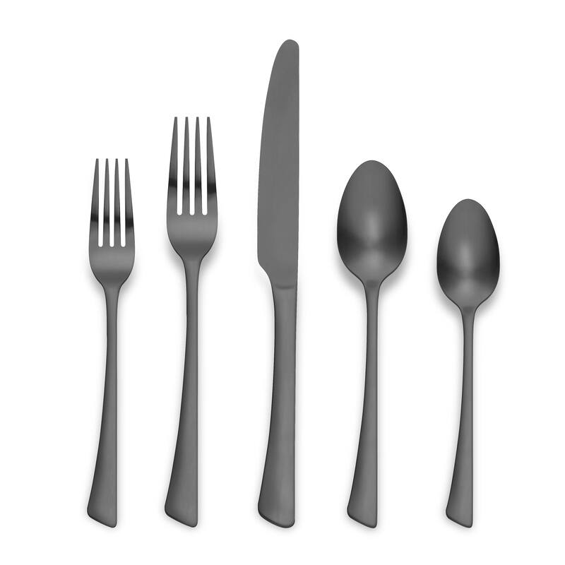 Ornative Abril 18/0 Mirror Stainless Steel 20 Pieces Flatware Set - 10.63" H x 6.69" W x 2.76" D - Matte-Black