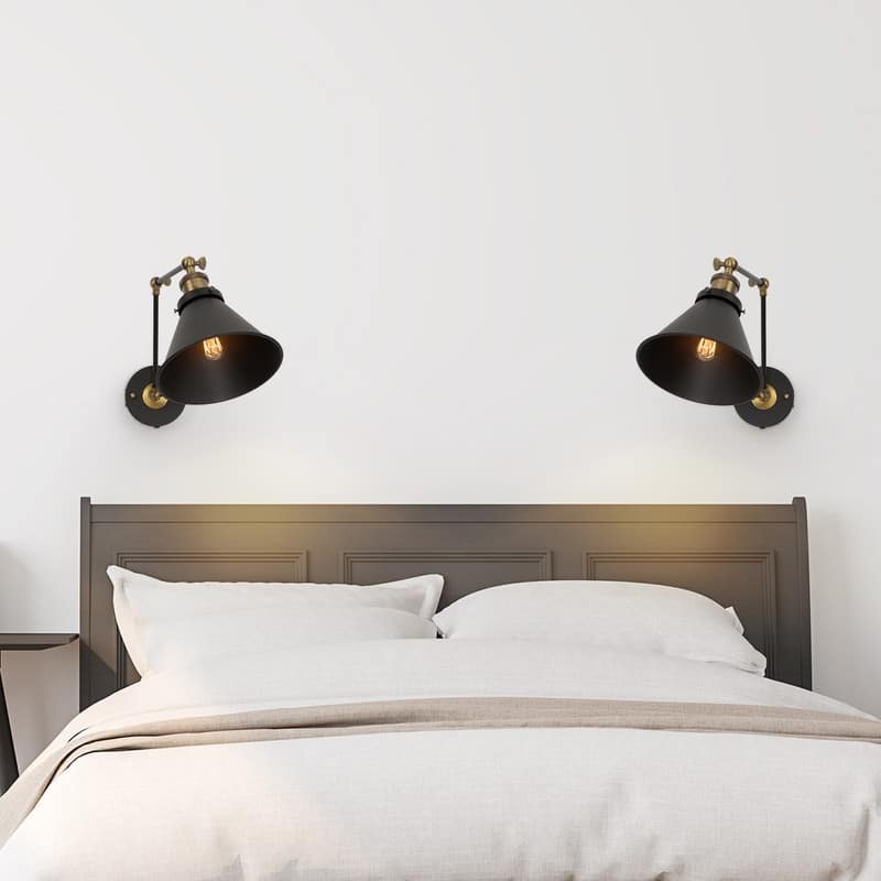 Modern Farmhouse 1-Light Black Swing Arm Wall Sconces Lights Lamp for Bedroom