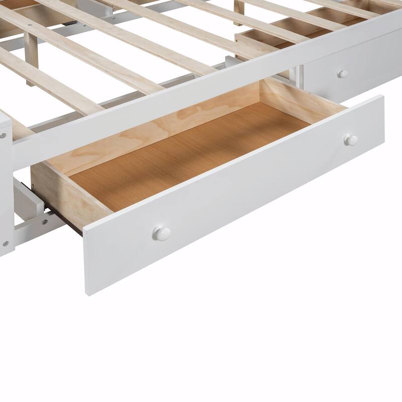 Wooden Bed with Built-in Cabinet, Shelf, and Sockets