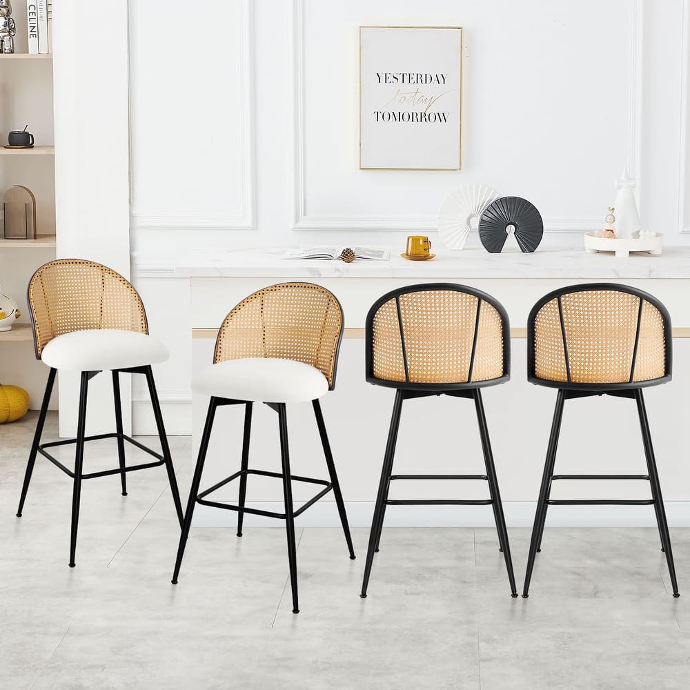 Upholstered Swivel Counter/ Bar Stools with Rattan Back