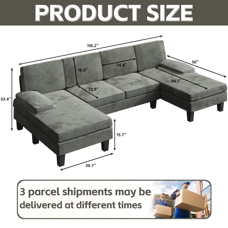 Furniwell Corduroy Modern U-section Modular Sofa