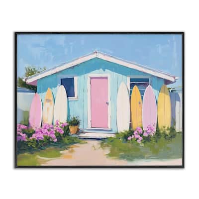 Stupell Cabin with Pastel Surfboards Framed Giclee Art Design By Arlington Prints