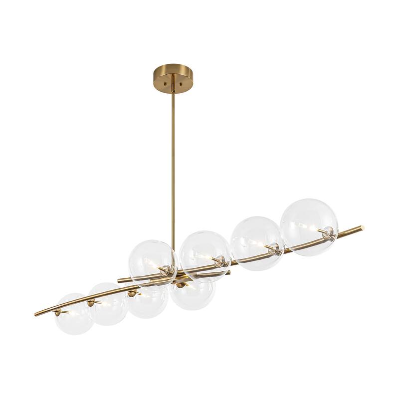 8-Light 69.6" Modern Gold Linear Clear Glass Globe Bubble Large Chandelier - 69.69 in. W x 23.62 in. D x 7.87 in. H