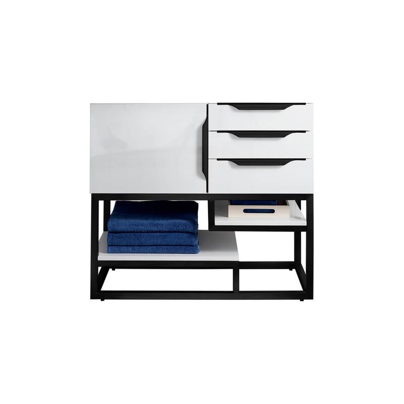 James Martin Vanities Columbia 36" Single Vanity, Glossy White with Matte Black Hardware - Base Only - No Countertop