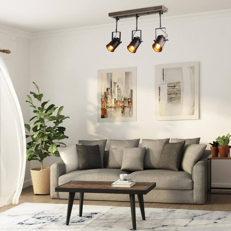 Modern Farmhouse 3-Light Wood Track Spot Lights - 24.8"x 4.7" x 15.3"