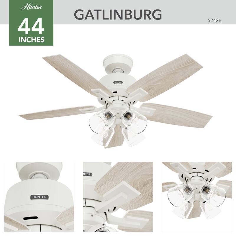 Hunter Gatlinburg Ceiling Fan w/ LED Light Kit, Handheld Remote - Transitional- EASY INSTALLATION