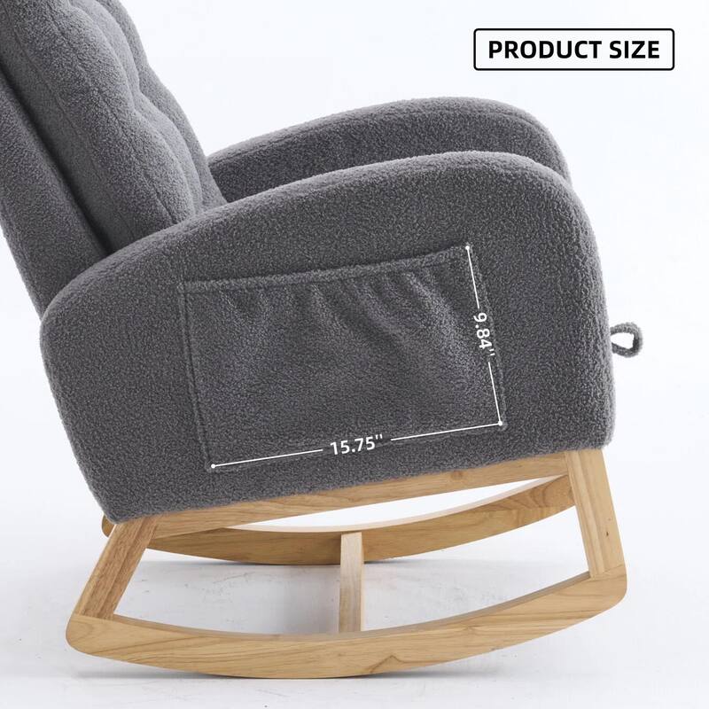 Accent Rocking Chair with Footrest & Storage Pocket, High-Back Rocker, Rubber Wood Lounge Chair
