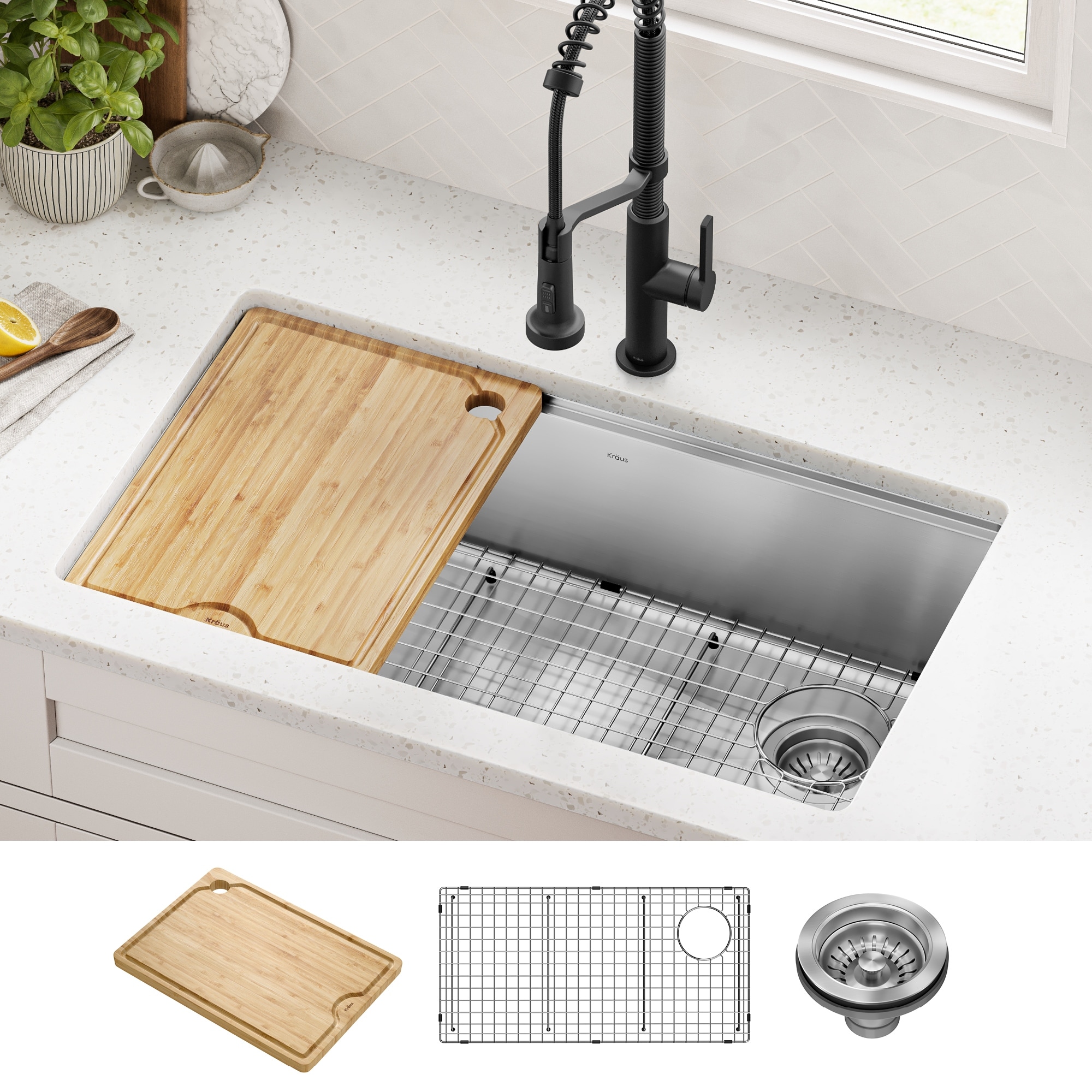 KRAUS Fairlane Undermount Workstation Stainless Steel Kitchen Sink