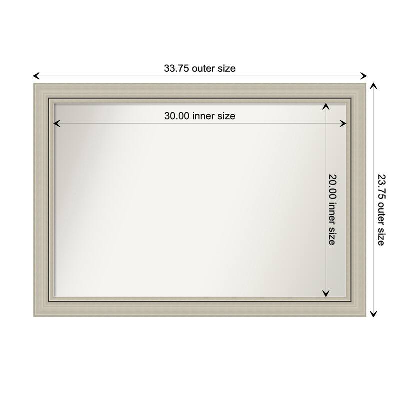 Romano Silver Narrow Framed Non-Beveled Custom Wall Mirror, Bathroom Vanity Mirror - Outer Size: 33.75 x 23.75