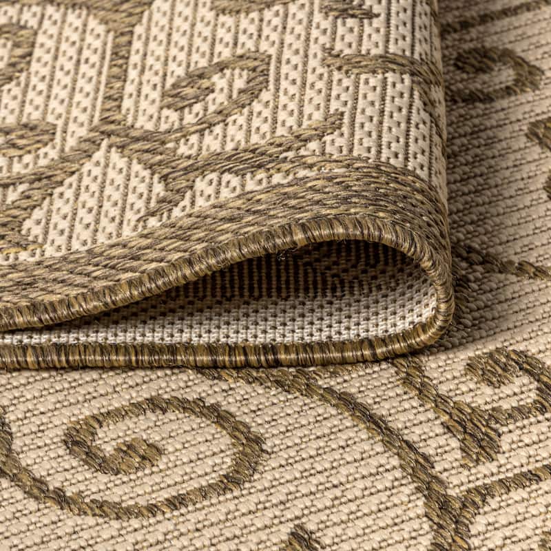 JONATHAN Y Ourika Textured Weave Indoor/Outdoor Area Rug - 9' Round - Beige/Brown