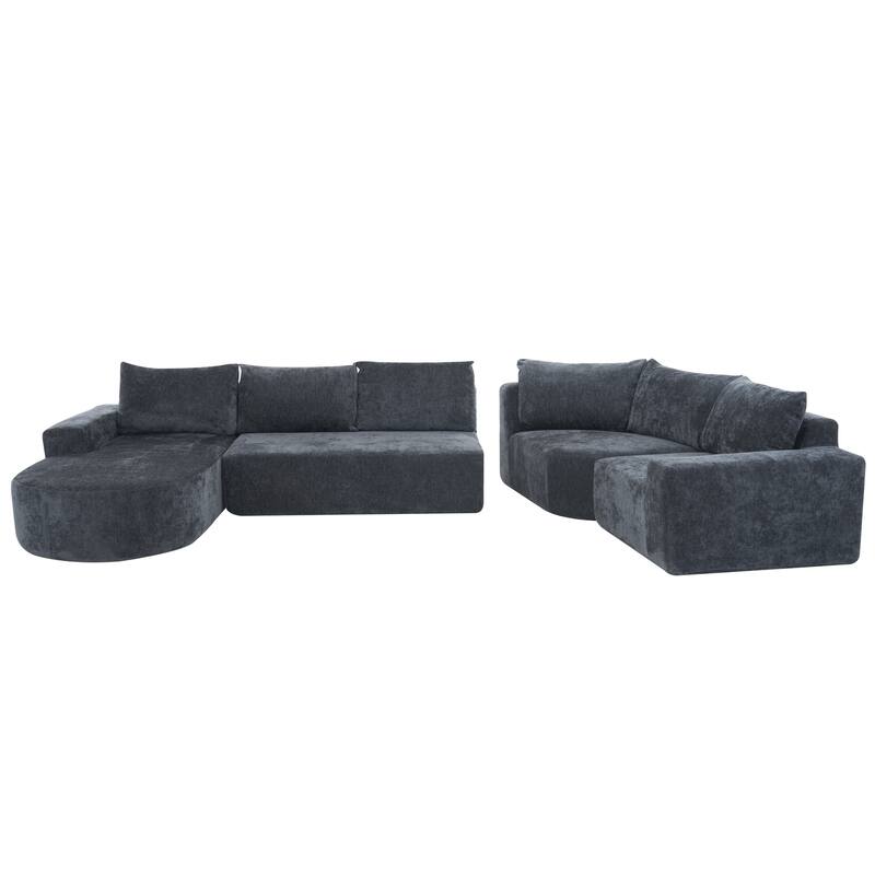 Chenille U-shaped Sofa, Cloud Sectional Sofa Set Upholstered Deep Seat Couches with 6 Pillow Recliner Sofa for Living Room