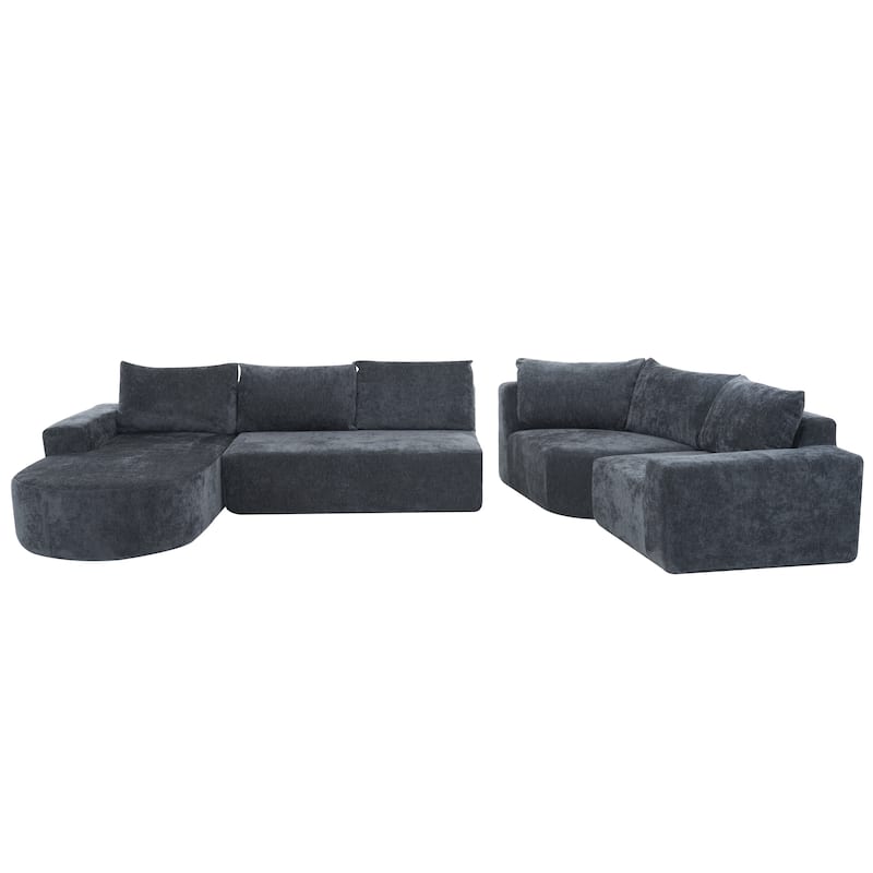 Christopher Knight Home - Cami 140.5" Chenille Upholstered U-shaped Modular Compressed Sectional Sofa with Pillows