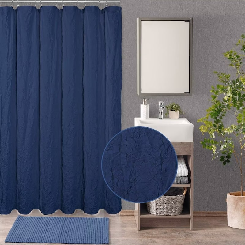 Crinkle Eco-friendly Water Repellent Solid Texture Shower Curtain