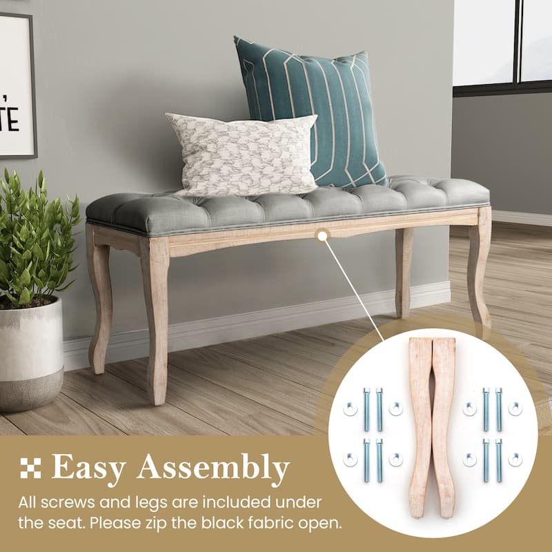 Wooden Upholstered Transitional Tufted Ottoman Bench
