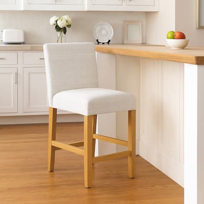 Relo Counter Height Stool Chair, Cream Polyester, Mini Grid Pattern