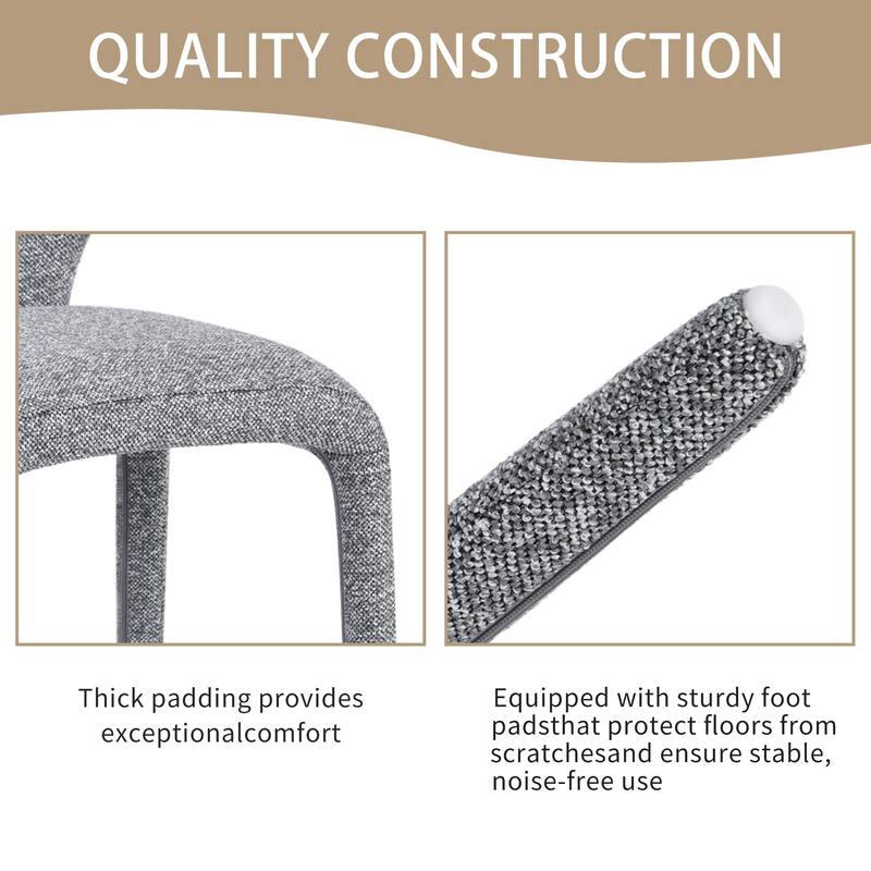 Modern 19.5" W Upholstered Boucle Woven Plush Dining Chair Iron Legs