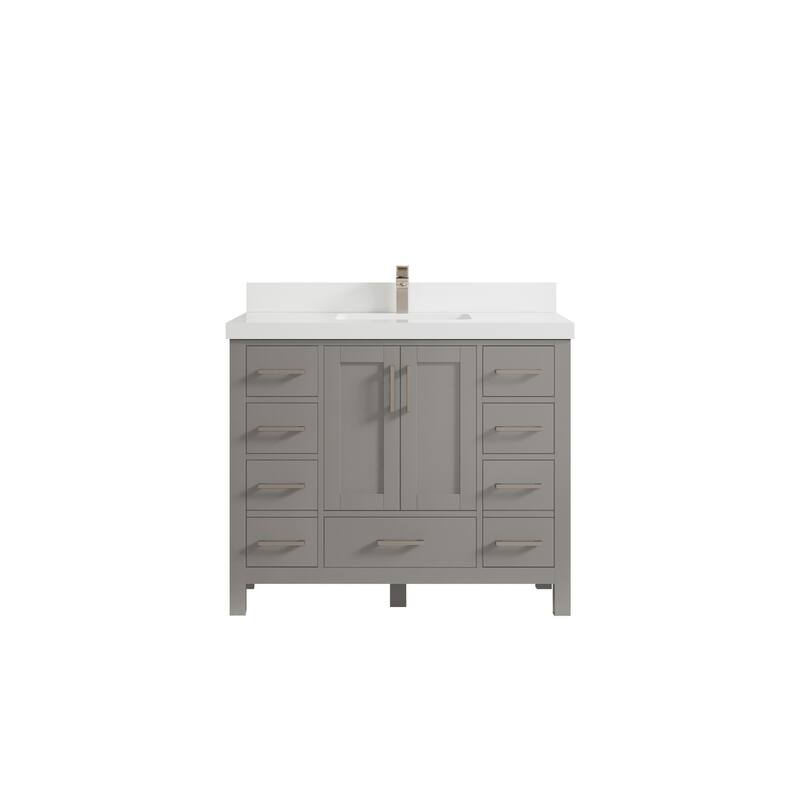 Willow Collections 42 in. W x 22 in. D Malibu Single Sink Bathroom Vanity with Countertop - 2" White Quartz - Elephant Skin Gray