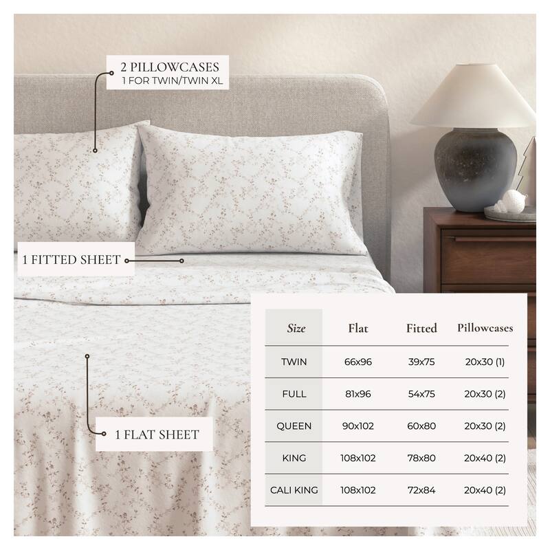 Linery & Co. Ultra-Soft Turkish Cotton Flannel Winter Floral Print Sheet Set
