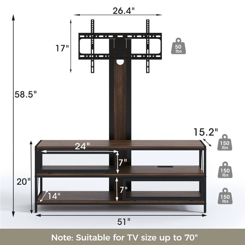 Modern Swivel Mount with Power Outlet for TV up to 70" - 50 inches