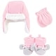 preview thumbnail 1 of 0, Hudson Baby Infant Girl Trapper Hat, Mitten and Bootie Set, Pink Gray Elephant Pink Gray Elephant - 0-6 Months