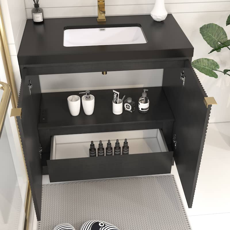 Milano 36" Freestanding Bathroom Vanity with Black Acrylic Sink