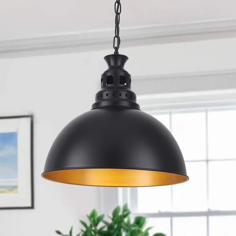 Stylish and minimalist single-light gray metal pendant lamp with an arched metal lampshade - Black