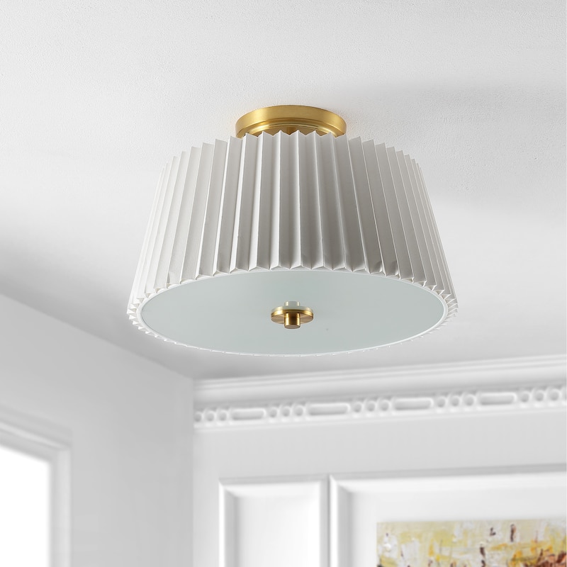 SAFAVIEH Lighting Alexandra Flush Mount - 16" W x 16" D x 11" H - Brass Gold/White - 16Wx16Dx11H