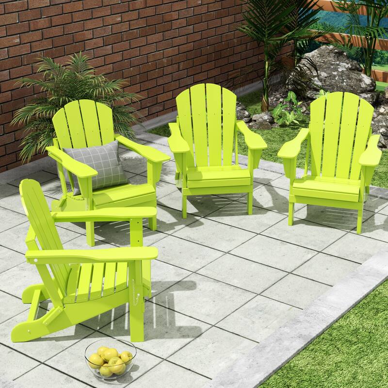 POLYTRENDS Laguna Folding Poly Eco-Friendly All Weather Outdoor Adirondack Chair (Set of 4) - Lime