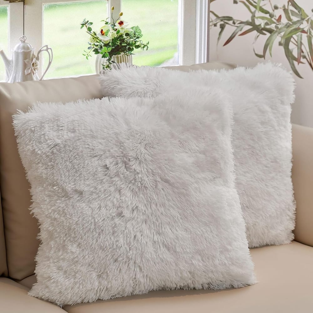 Cheer Collection Super Soft Shaggy Long Hair Throw Pillows Set of 2 Plush Accent Cushions