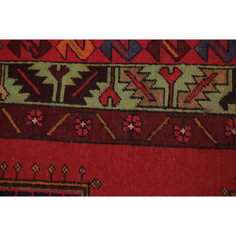 Hand Knotted Oriental 100% Wool Carpet Traditional Geometric Red Ardebil Runner Rug - 10' 6'' X 3' 8''