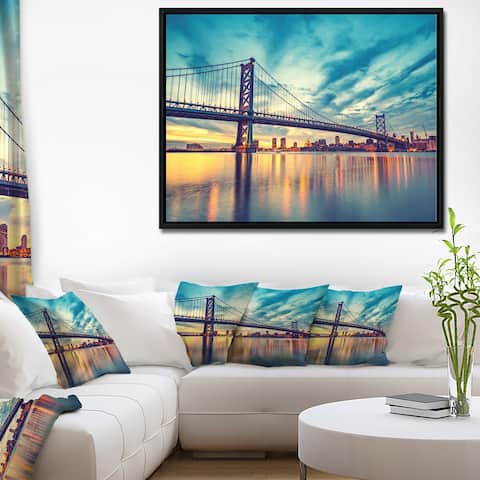 Designart 'Ben Franklin Bridge in Philadelphia' Cityscape Framed Canvas Print