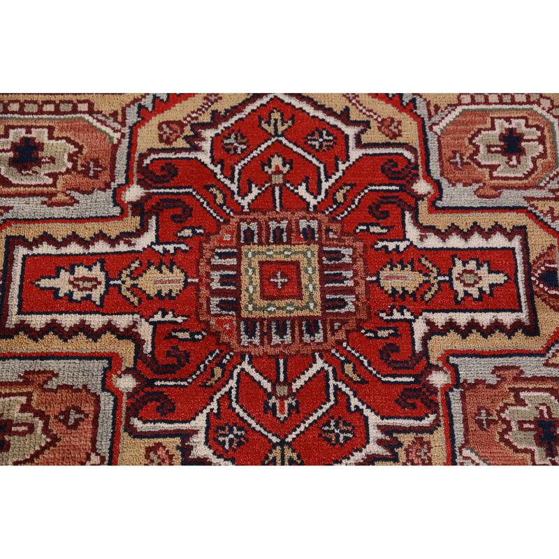 Hand Knotted Oriental 100% Wool Carpet Traditional Medallion Navy Blue & Blues Heriz (serapi) Area Rug - 9' 10'' X 8' 2''