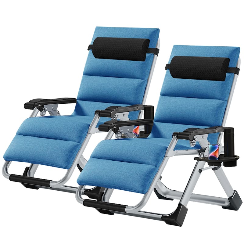 DoCred Zero Gravity Chair Lawn Lounger Chair with Pillow 2pcs - Blue