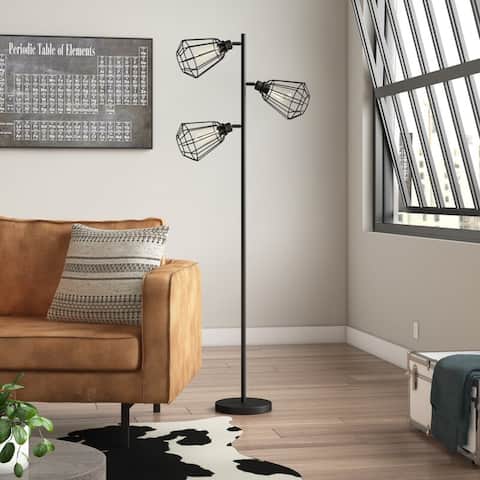 3-Light Industrial Floor Lamp, Farmhouse Lamps for Living Room - 1 Pack