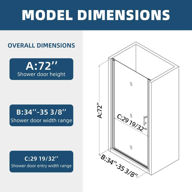 Pivot shower door, open outside, with 1/4" tempered glass finish