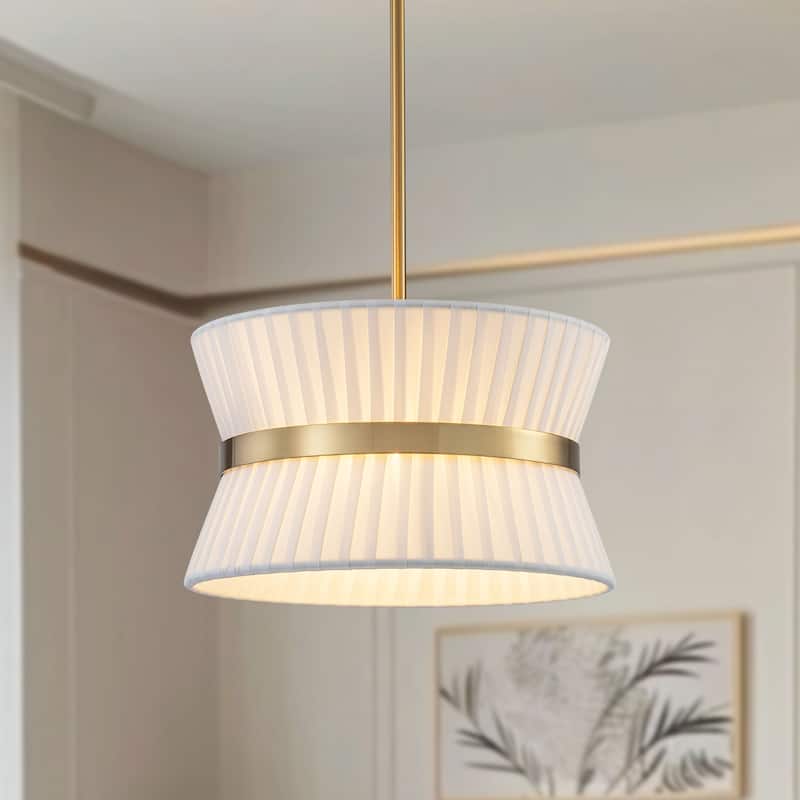 Starsky 2-Light White Fabric Modern Drum Chandelier