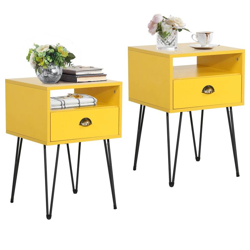 Taomika 2-Piece 1-Drawer Nightstand Set with Drawer Compact Open Shelf Bedside Table for Saving Space(Set of 2 ) - Yellow